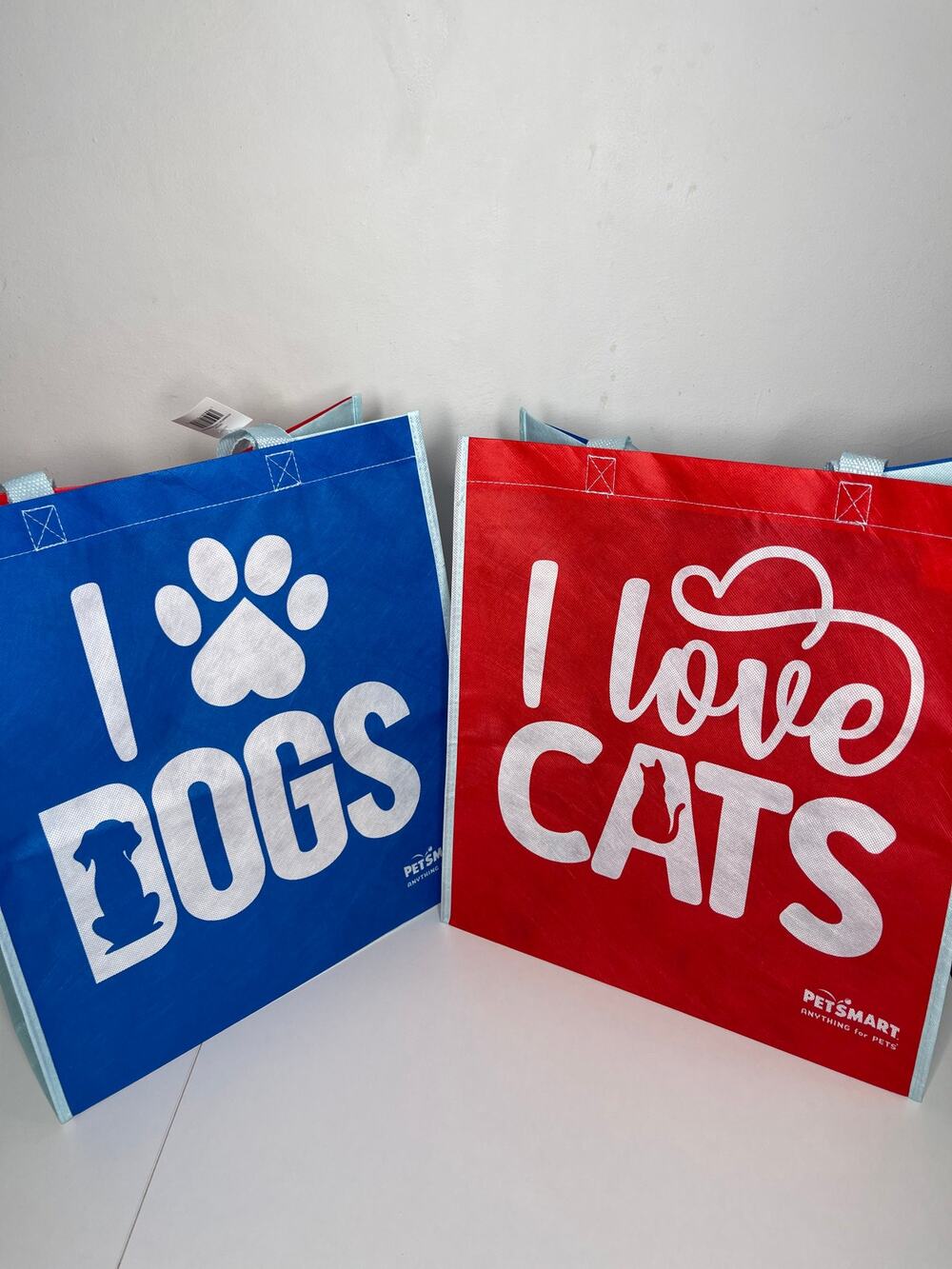 PetSmart I Love Cats + Dogs Reusable Tote Bag Double Sided Design Red White Blue